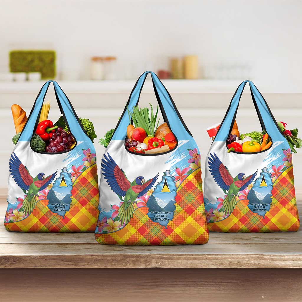 Saint Lucia Independence Day Grocery Bag Saint Lucian Map Pitons Madras Pattern