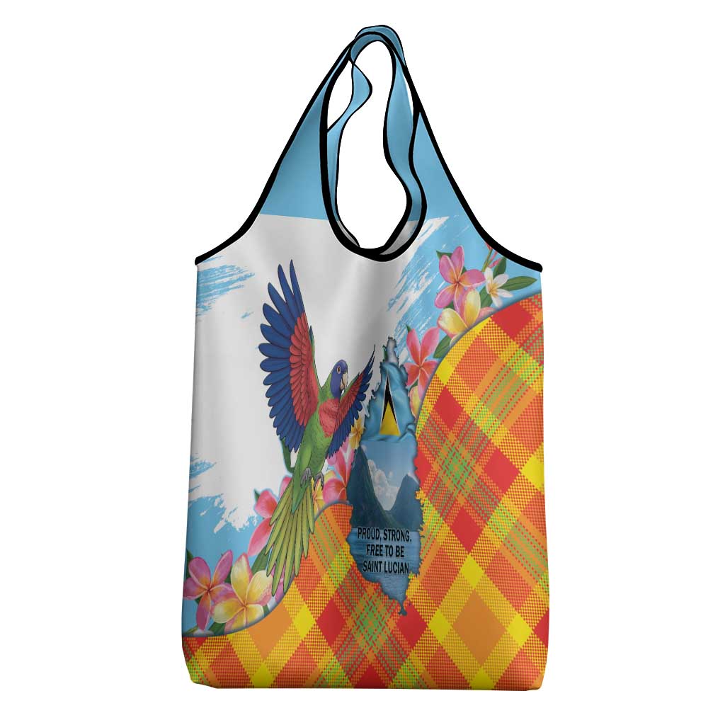 Saint Lucia Independence Day Grocery Bag Saint Lucian Map Pitons Madras Pattern