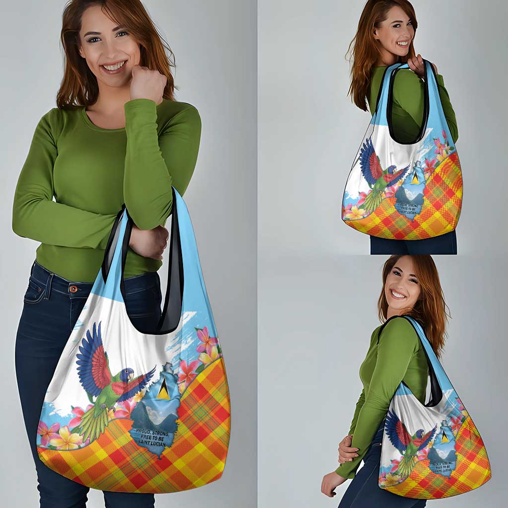 Saint Lucia Independence Day Grocery Bag Saint Lucian Map Pitons Madras Pattern