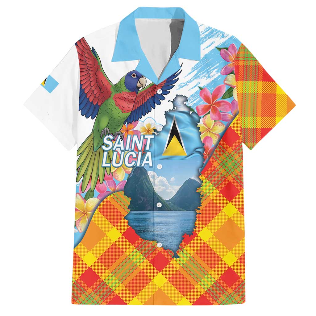 Saint Lucia Independence Day Hawaiian Shirt Saint Lucian Map Pitons Madras Pattern