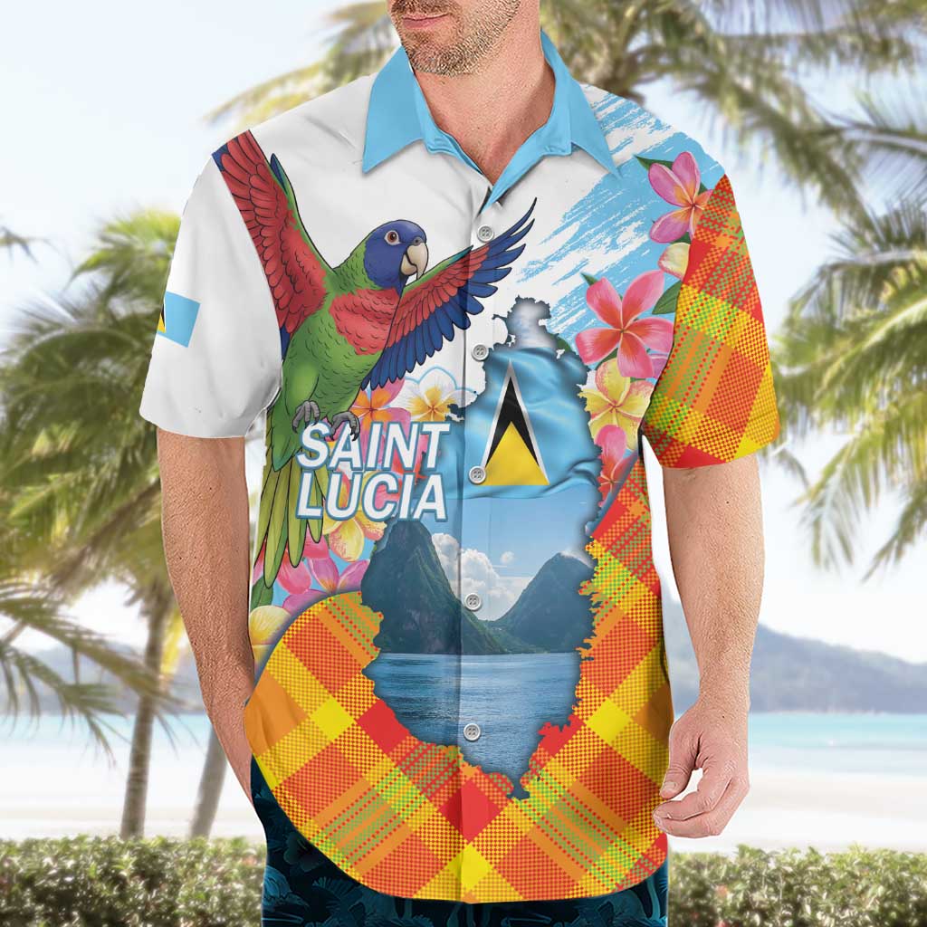 Saint Lucia Independence Day Hawaiian Shirt Saint Lucian Map Pitons Madras Pattern