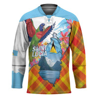 Saint Lucia Independence Day Hockey Jersey Saint Lucian Map Pitons Madras Pattern