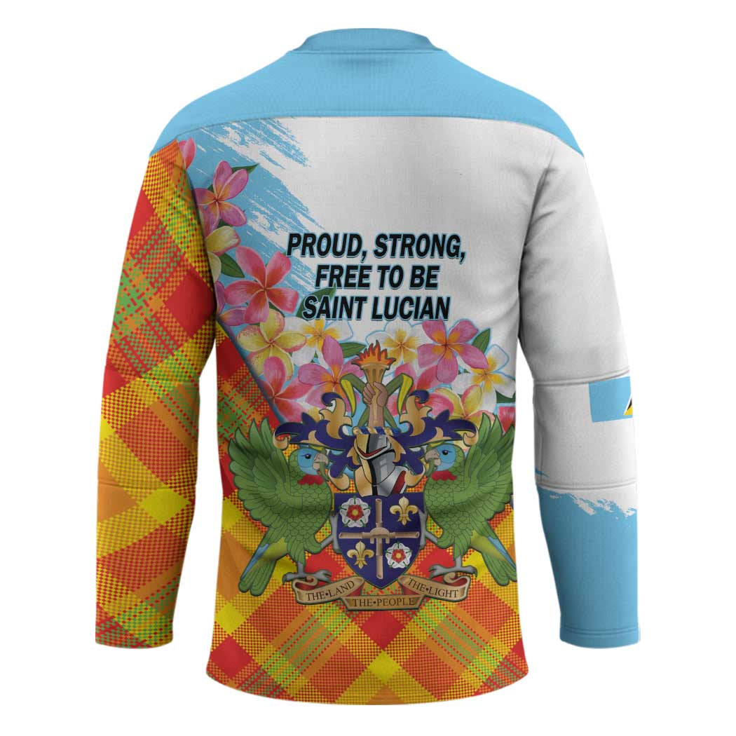 Saint Lucia Independence Day Hockey Jersey Saint Lucian Map Pitons Madras Pattern