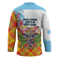 Saint Lucia Independence Day Hockey Jersey Saint Lucian Map Pitons Madras Pattern
