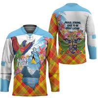 Saint Lucia Independence Day Hockey Jersey Saint Lucian Map Pitons Madras Pattern