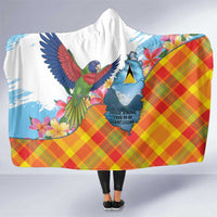 Saint Lucia Independence Day Hooded Blanket Saint Lucian Map Pitons Madras Pattern