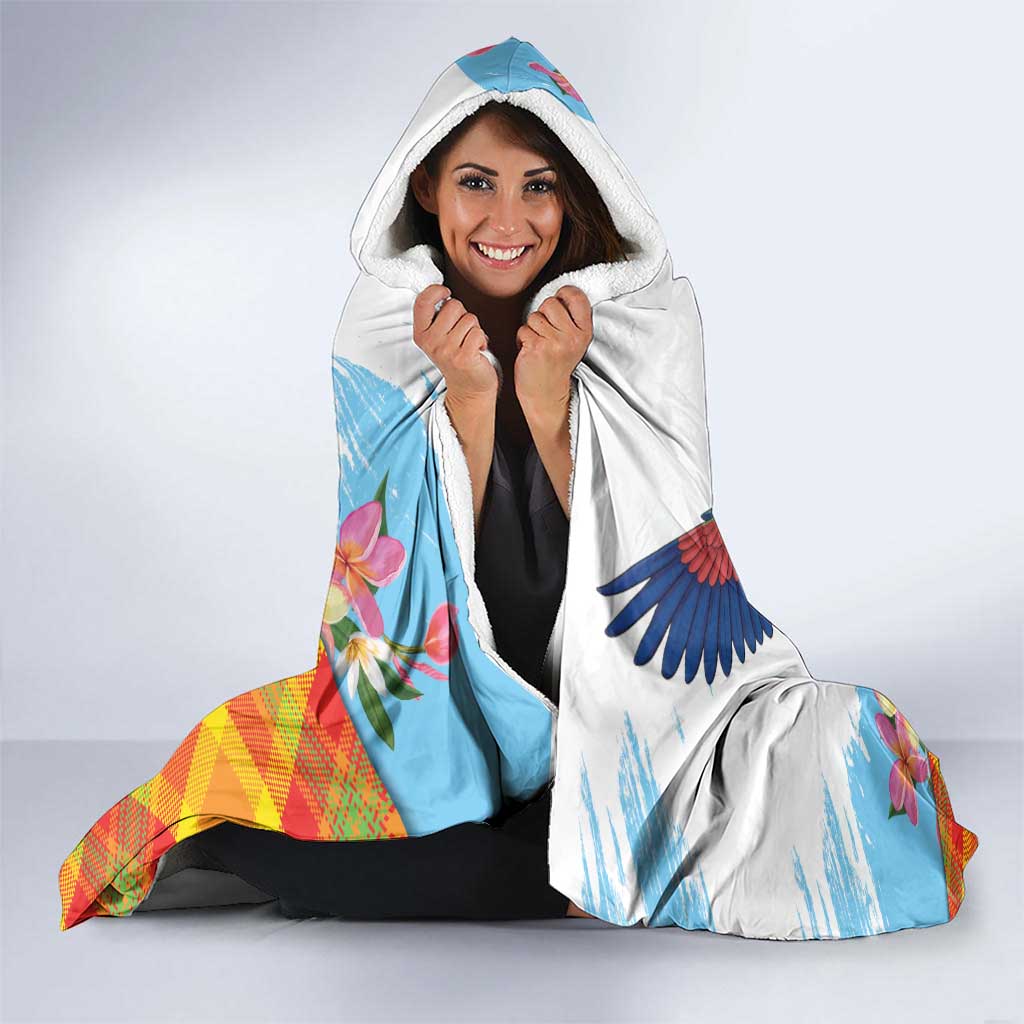 Saint Lucia Independence Day Hooded Blanket Saint Lucian Map Pitons Madras Pattern