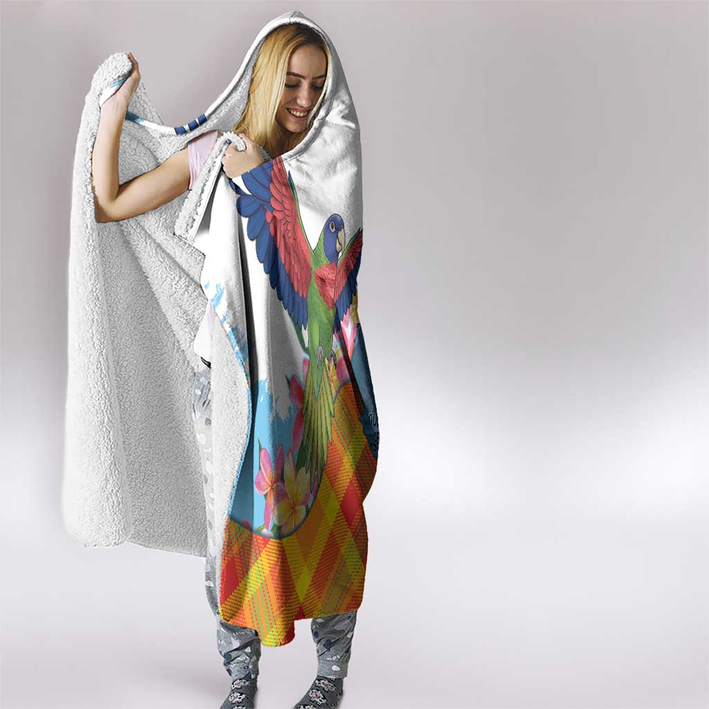 Saint Lucia Independence Day Hooded Blanket Saint Lucian Map Pitons Madras Pattern