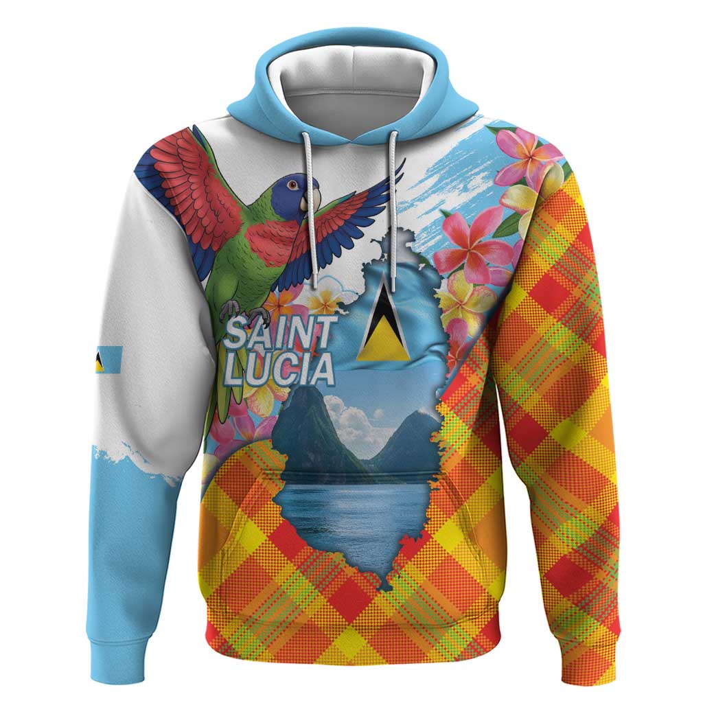 Saint Lucia Independence Day Hoodie Saint Lucian Map Pitons Madras Pattern