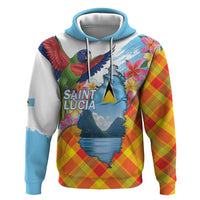 Saint Lucia Independence Day Hoodie Saint Lucian Map Pitons Madras Pattern