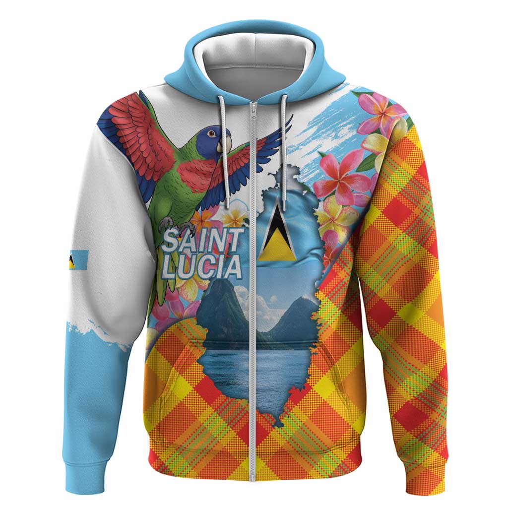Saint Lucia Independence Day Hoodie Saint Lucian Map Pitons Madras Pattern