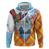 Saint Lucia Independence Day Hoodie Saint Lucian Map Pitons Madras Pattern