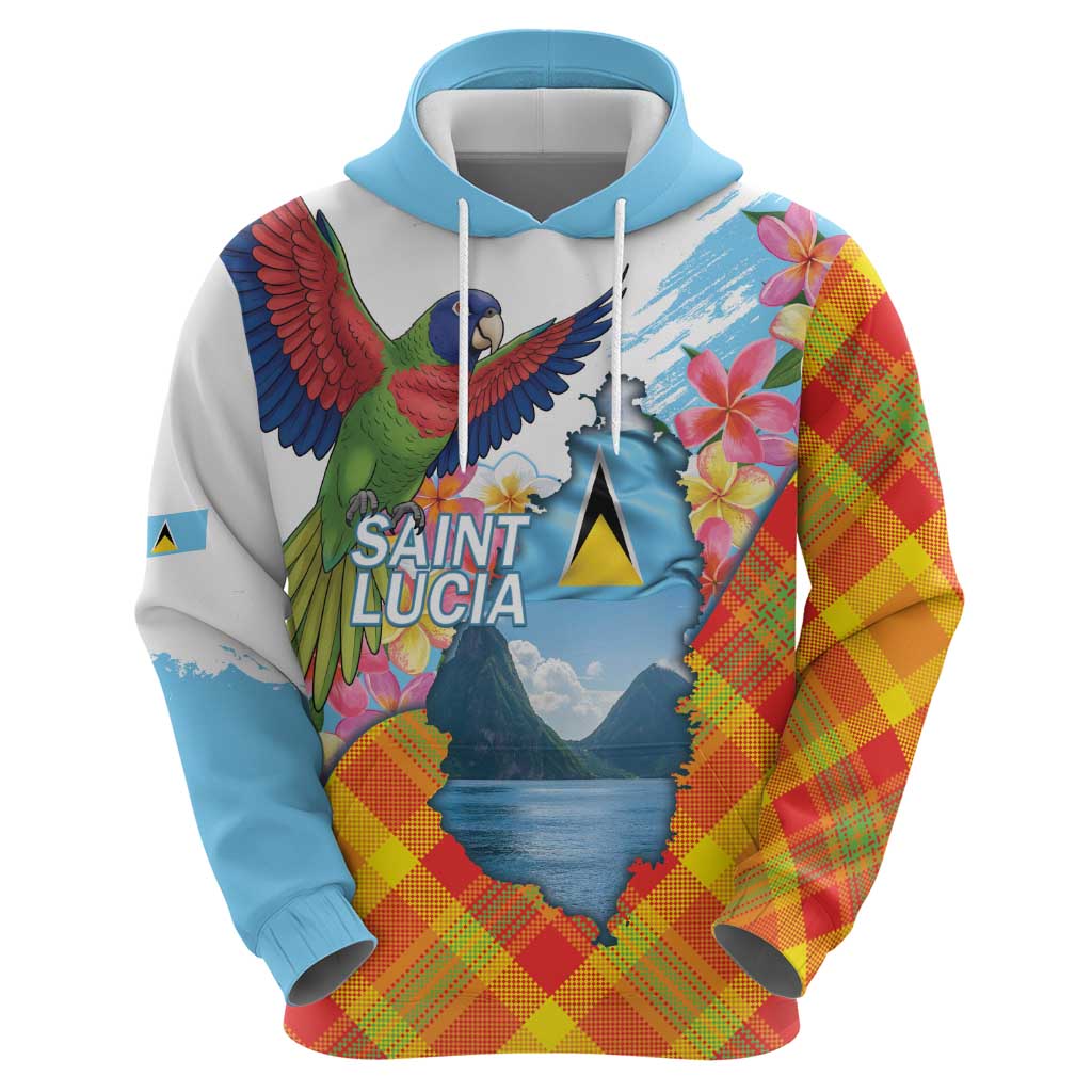 Saint Lucia Independence Day Hoodie Saint Lucian Map Pitons Madras Pattern