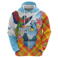 Saint Lucia Independence Day Hoodie Saint Lucian Map Pitons Madras Pattern