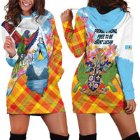 Saint Lucia Independence Day Hoodie Dress Saint Lucian Map Pitons Madras Pattern