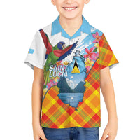 Saint Lucia Independence Day Kid Hawaiian Shirt Saint Lucian Map Pitons Madras Pattern