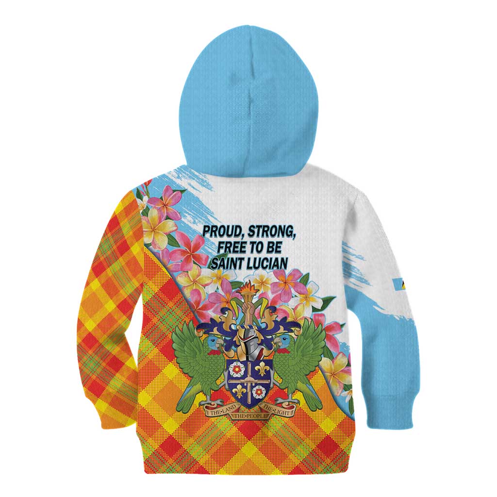 Saint Lucia Independence Day Kid Hoodie Saint Lucian Map Pitons Madras Pattern
