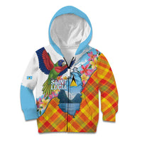 Saint Lucia Independence Day Kid Hoodie Saint Lucian Map Pitons Madras Pattern