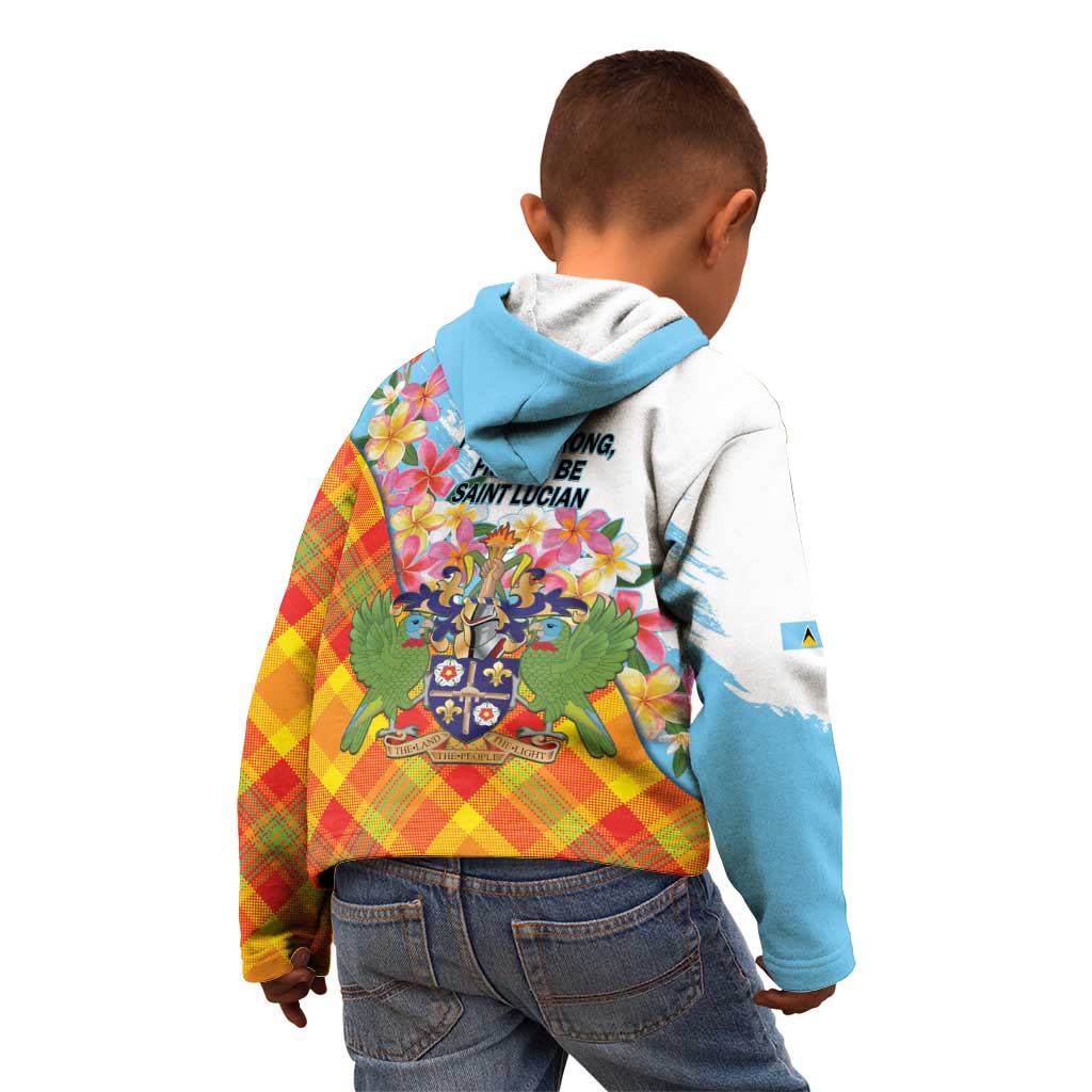 Saint Lucia Independence Day Kid Hoodie Saint Lucian Map Pitons Madras Pattern