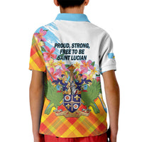 Saint Lucia Independence Day Kid Polo Shirt Saint Lucian Map Pitons Madras Pattern