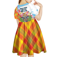 Saint Lucia Independence Day Kid Short Sleeve Dress Saint Lucian Map Pitons Madras Pattern