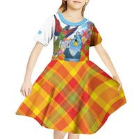 Saint Lucia Independence Day Kid Short Sleeve Dress Saint Lucian Map Pitons Madras Pattern