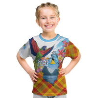 Saint Lucia Independence Day Kid T Shirt Saint Lucian Map Pitons Madras Pattern