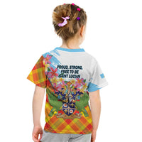 Saint Lucia Independence Day Kid T Shirt Saint Lucian Map Pitons Madras Pattern