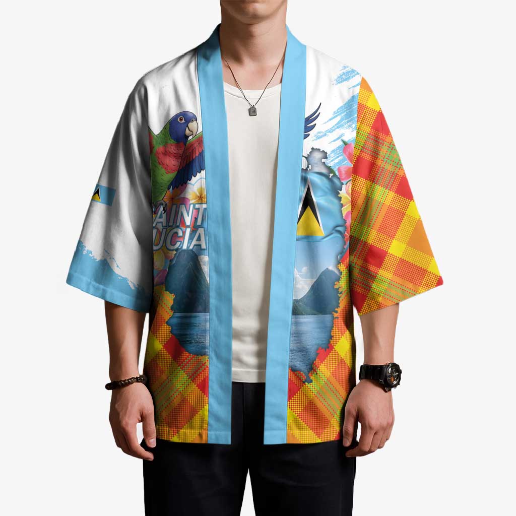 Saint Lucia Independence Day Kimono Saint Lucian Map Pitons Madras Pattern