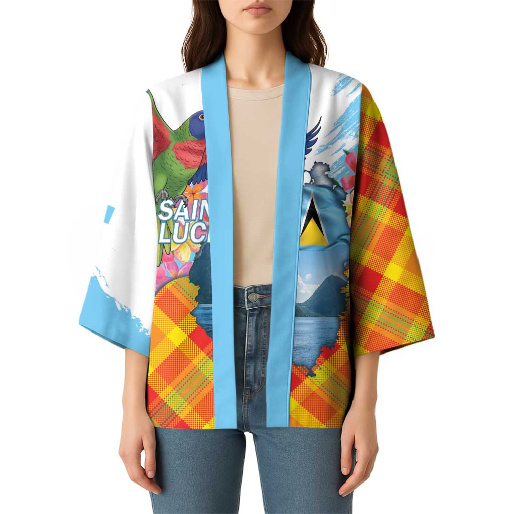 Saint Lucia Independence Day Kimono Saint Lucian Map Pitons Madras Pattern