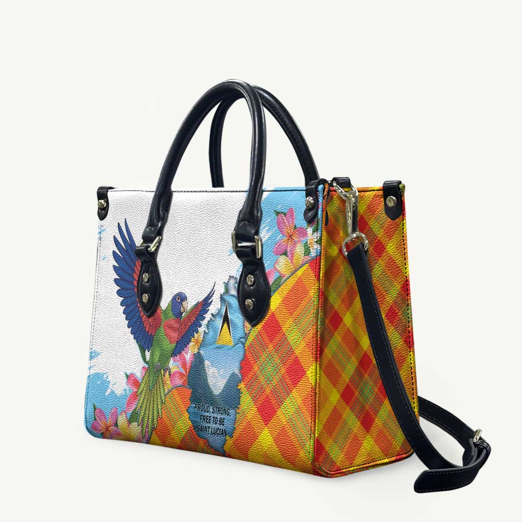 Saint Lucia Independence Day Leather Bag Saint Lucian Map Pitons Madras Pattern