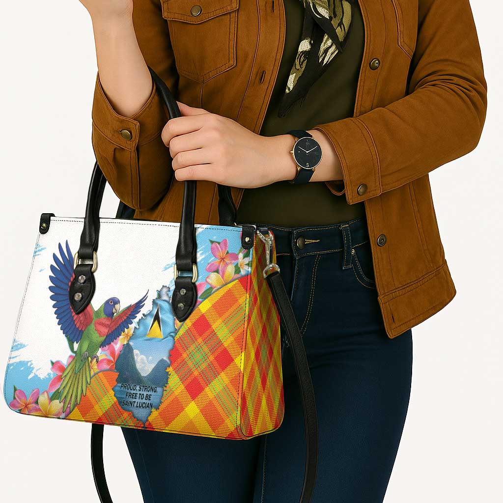 Saint Lucia Independence Day Leather Bag Saint Lucian Map Pitons Madras Pattern