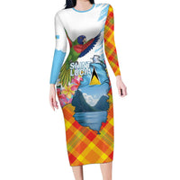 Saint Lucia Independence Day Long Sleeve Bodycon Dress Saint Lucian Map Pitons Madras Pattern