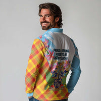 Saint Lucia Independence Day Long Sleeve Polo Shirt Saint Lucian Map Pitons Madras Pattern