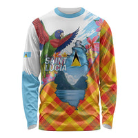 Saint Lucia Independence Day Long Sleeve Shirt Saint Lucian Map Pitons Madras Pattern