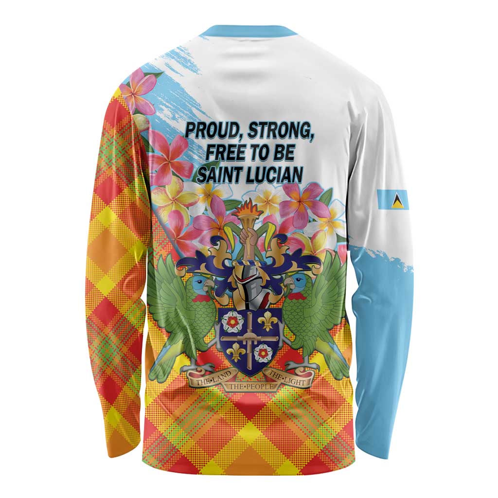 Saint Lucia Independence Day Long Sleeve Shirt Saint Lucian Map Pitons Madras Pattern