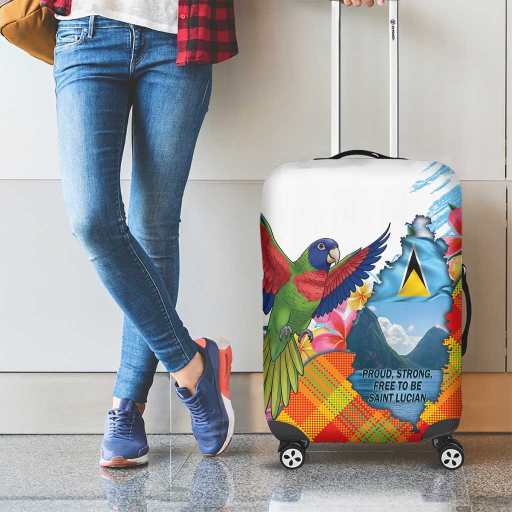 Saint Lucia Independence Day Luggage Cover Saint Lucian Map Pitons Madras Pattern