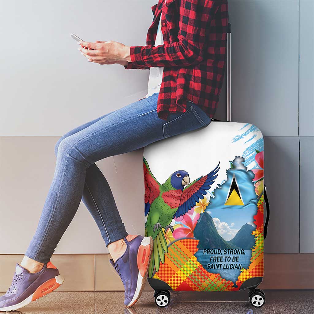 Saint Lucia Independence Day Luggage Cover Saint Lucian Map Pitons Madras Pattern