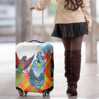 Saint Lucia Independence Day Luggage Cover Saint Lucian Map Pitons Madras Pattern