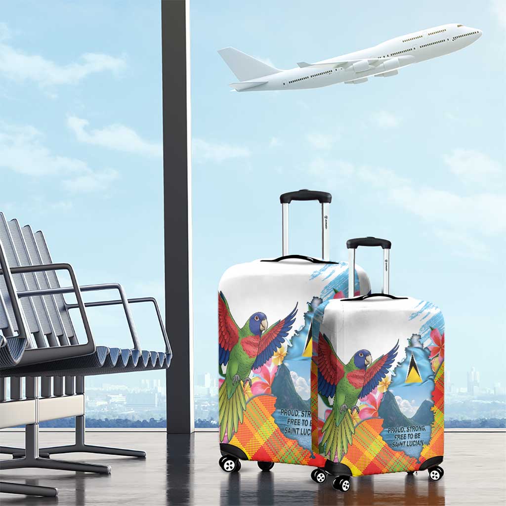 Saint Lucia Independence Day Luggage Cover Saint Lucian Map Pitons Madras Pattern