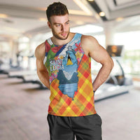 Saint Lucia Independence Day Men Tank Top Saint Lucian Map Pitons Madras Pattern