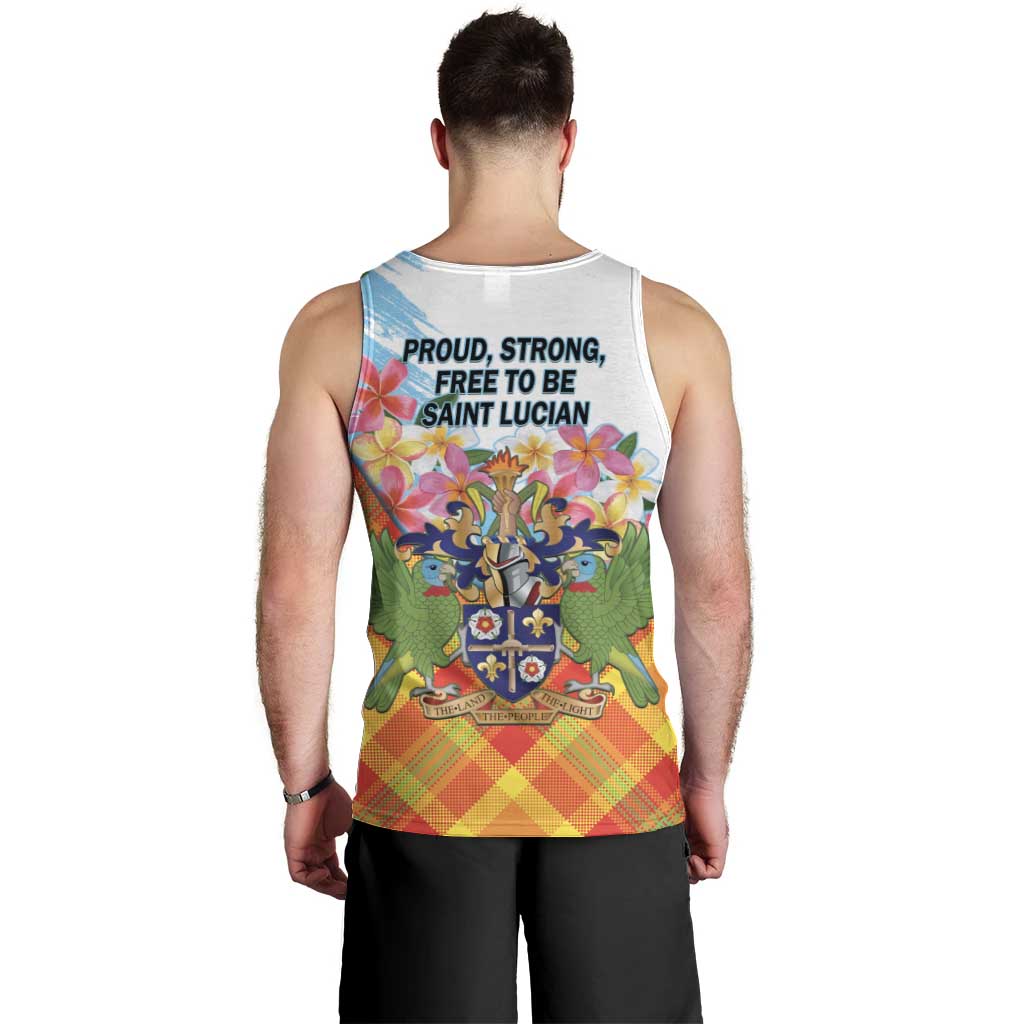 Saint Lucia Independence Day Men Tank Top Saint Lucian Map Pitons Madras Pattern