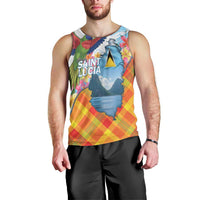 Saint Lucia Independence Day Men Tank Top Saint Lucian Map Pitons Madras Pattern