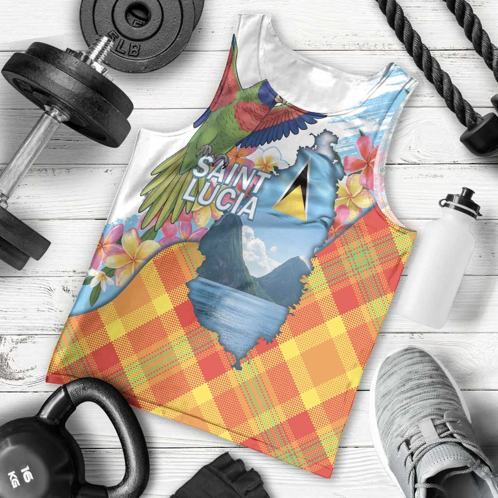 Saint Lucia Independence Day Men Tank Top Saint Lucian Map Pitons Madras Pattern