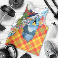 Saint Lucia Independence Day Men Tank Top Saint Lucian Map Pitons Madras Pattern