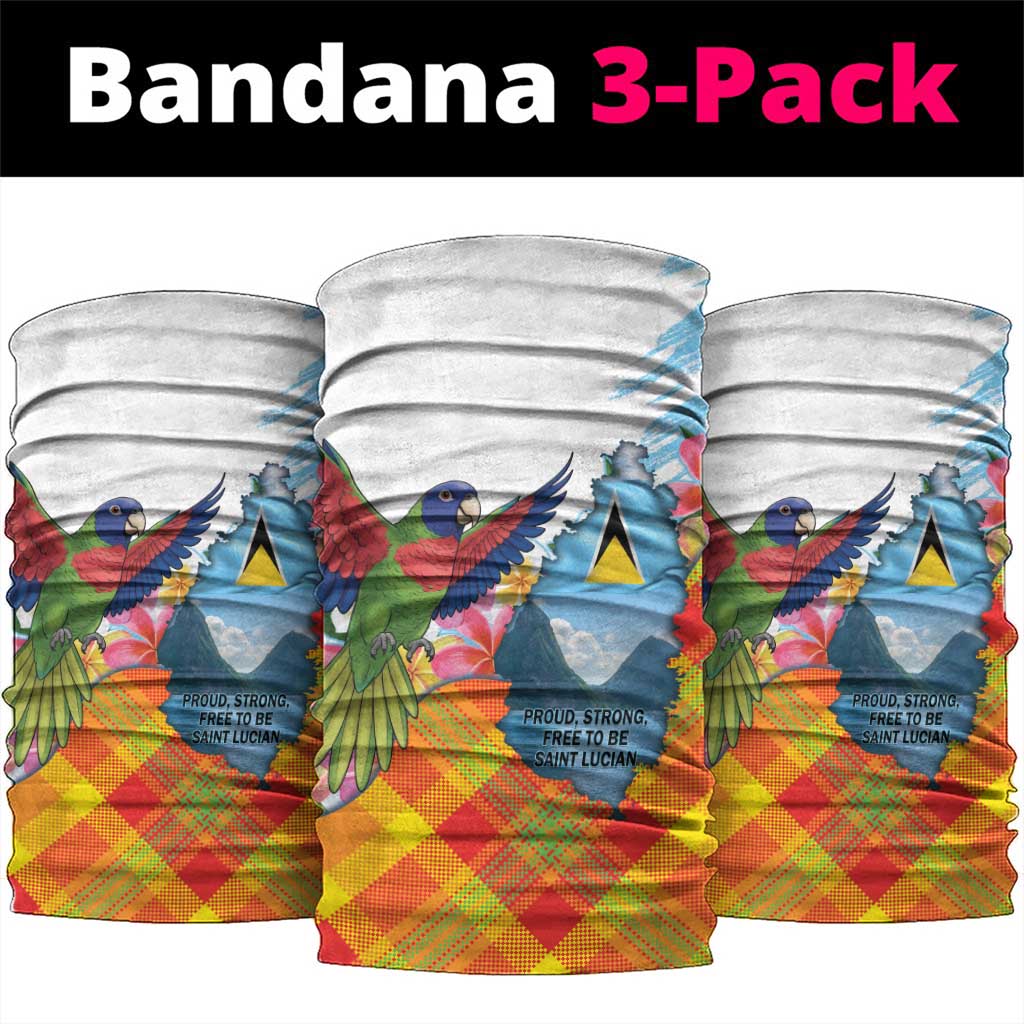 Saint Lucia Independence Day Neck Gaiter Saint Lucian Map Pitons Madras Pattern