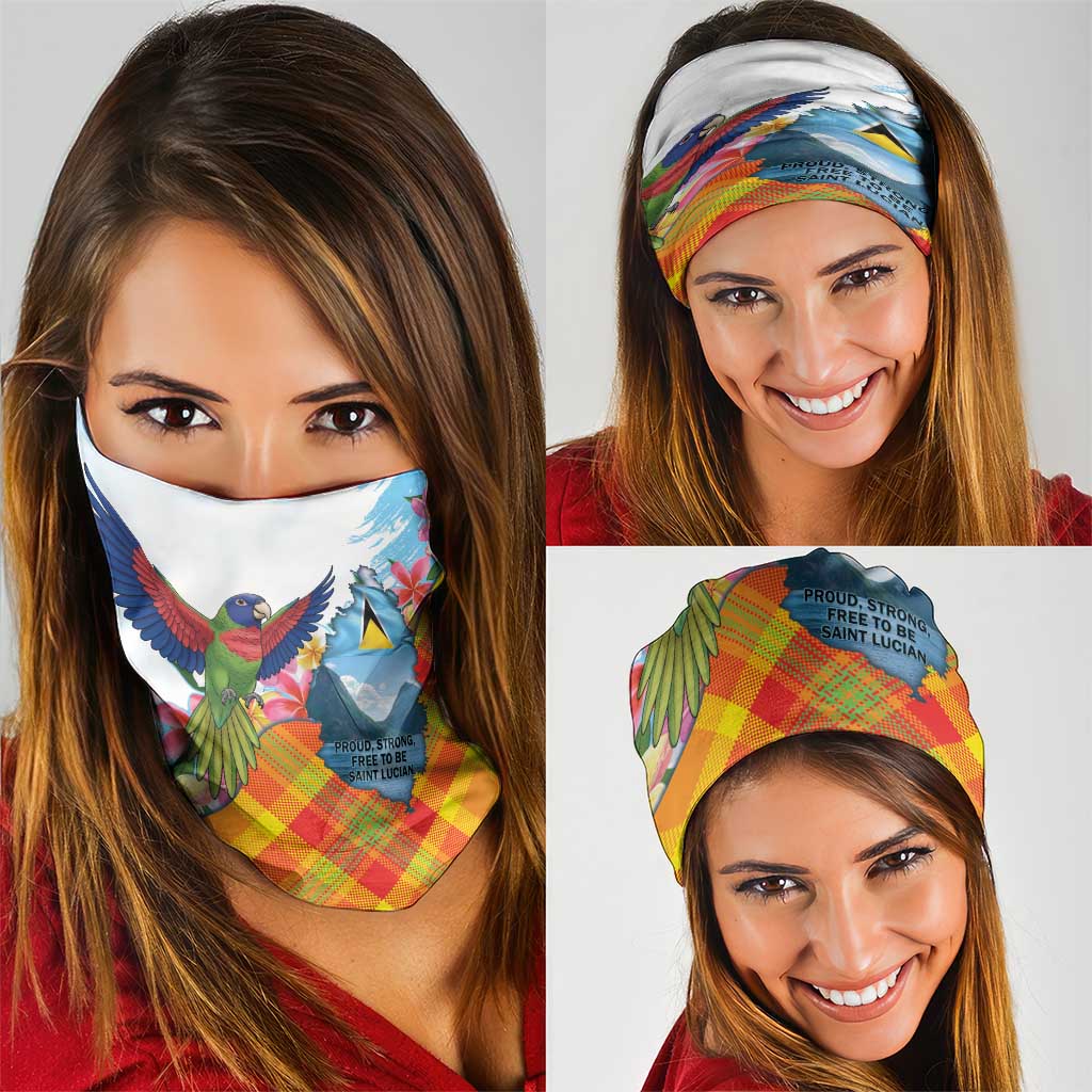 Saint Lucia Independence Day Neck Gaiter Saint Lucian Map Pitons Madras Pattern