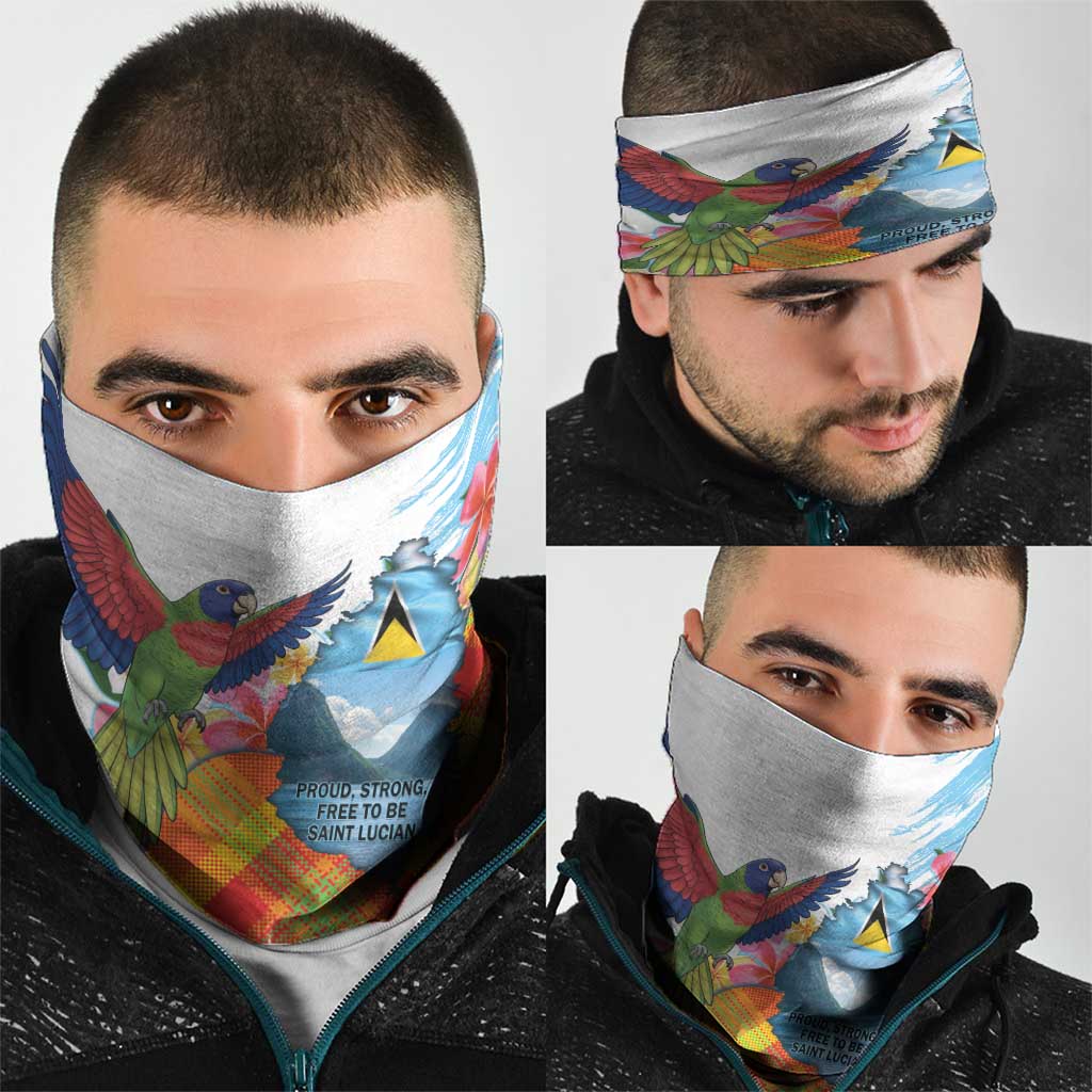 Saint Lucia Independence Day Neck Gaiter Saint Lucian Map Pitons Madras Pattern