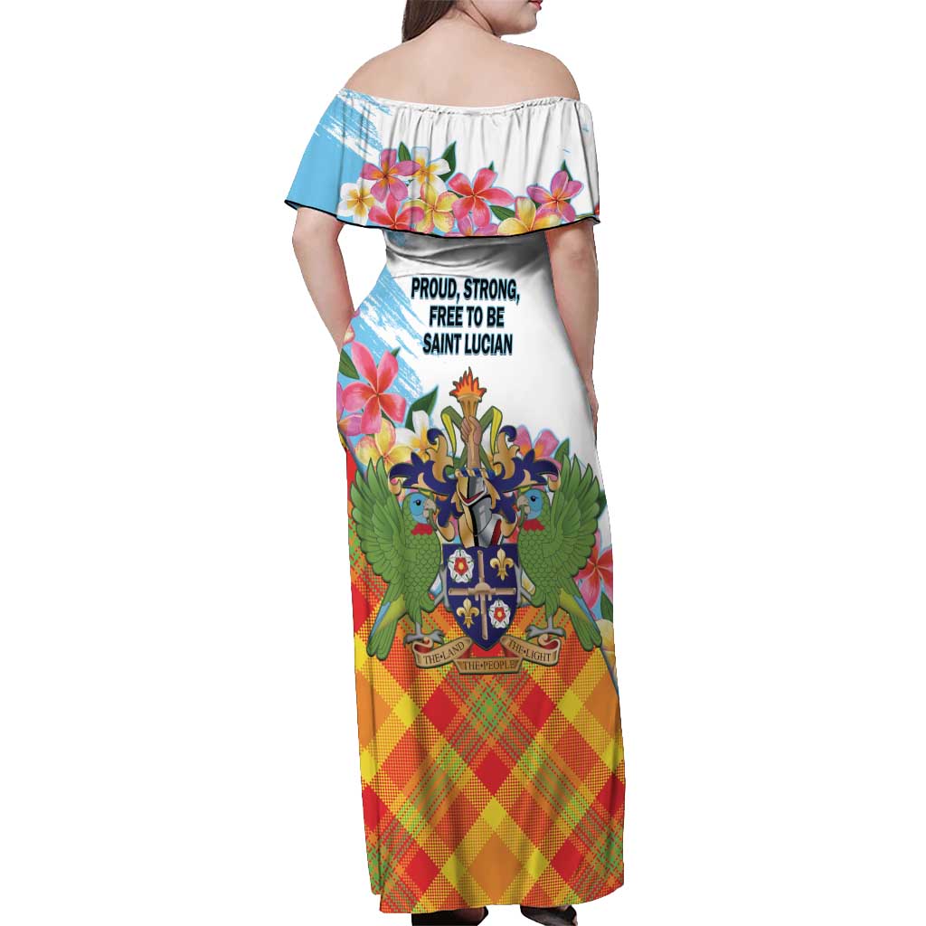 Saint Lucia Independence Day Off Shoulder Maxi Dress Saint Lucian Map Pitons Madras Pattern