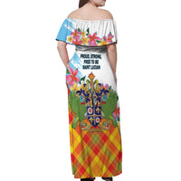 Saint Lucia Independence Day Off Shoulder Maxi Dress Saint Lucian Map Pitons Madras Pattern